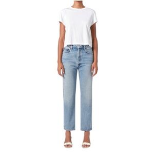 NWT AGOLDE Pinch Waist High Rise Kick Flare light wash straight ankle jeans 33